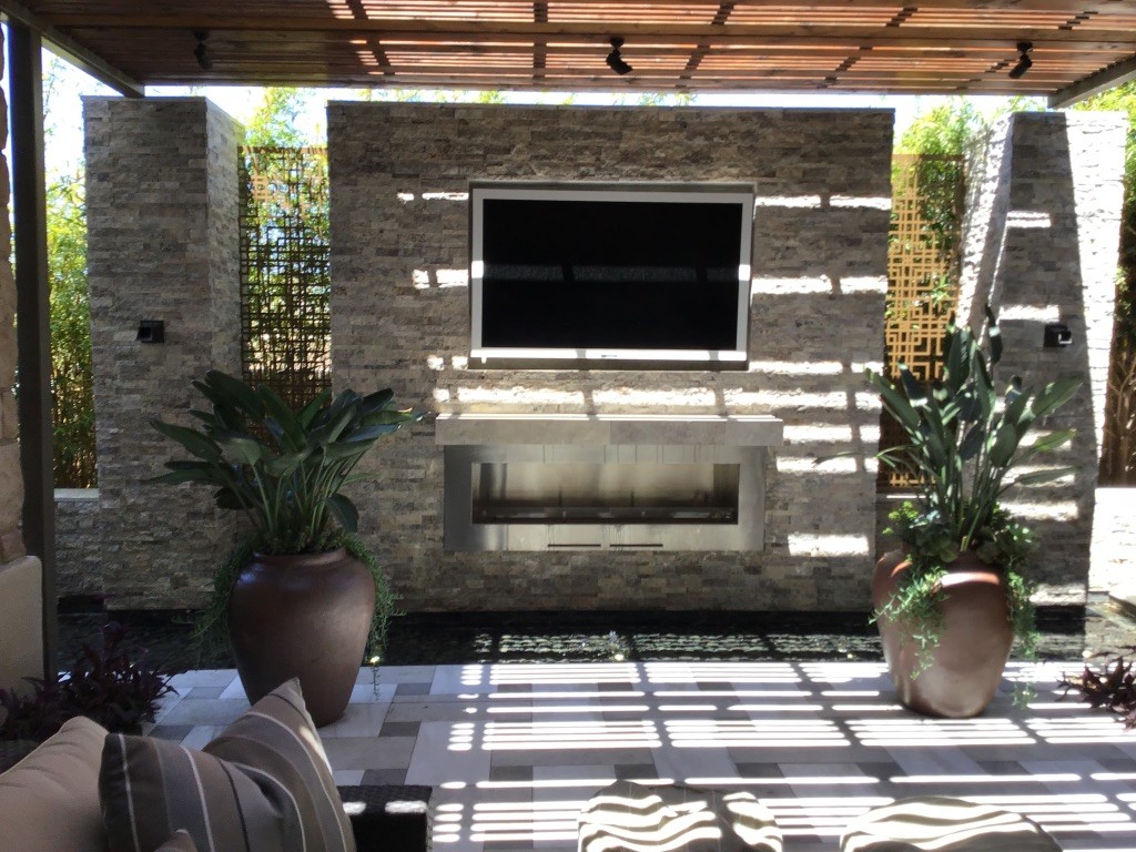 Free standing patio cover with Firepit and TV & running water